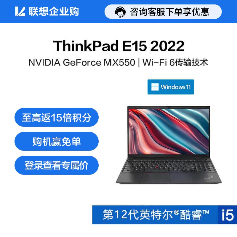 【企业购】ThinkPad E15 2022酷睿版英特尔酷睿i5笔记本电脑 6HCD
