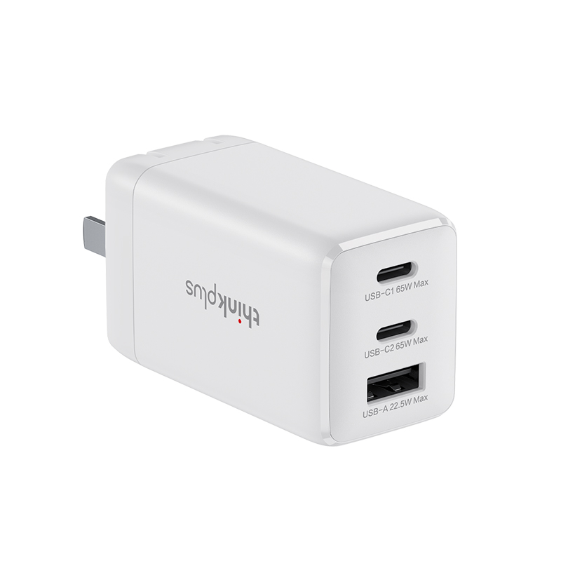 联想thinkplus GaN 65W 三口充电器 白色充电头图片